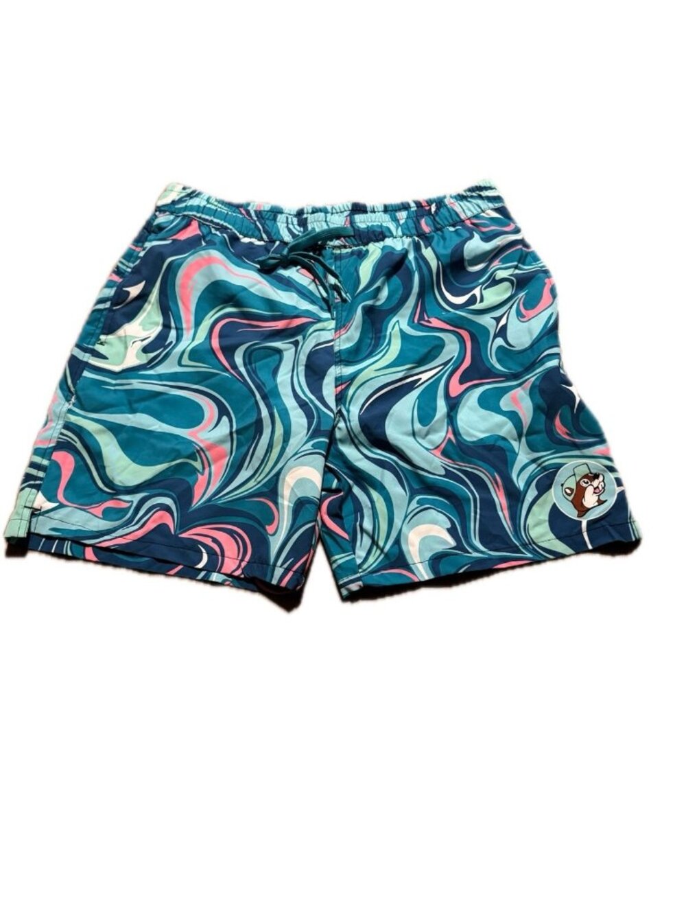 Buc-ee's Bathing Suit Adult XL Geometric Floral Hawaiian Lined Swim Trunks Mens